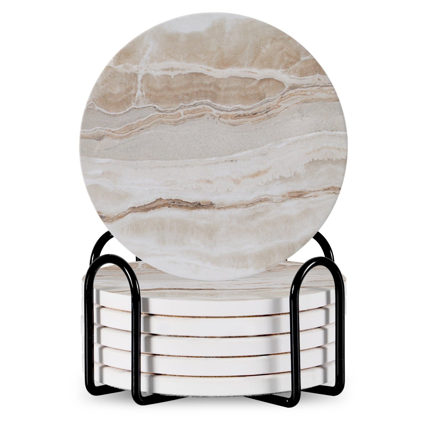 StoneGuard Ceramic Coaster Set with Metal Stand (6-Piece)