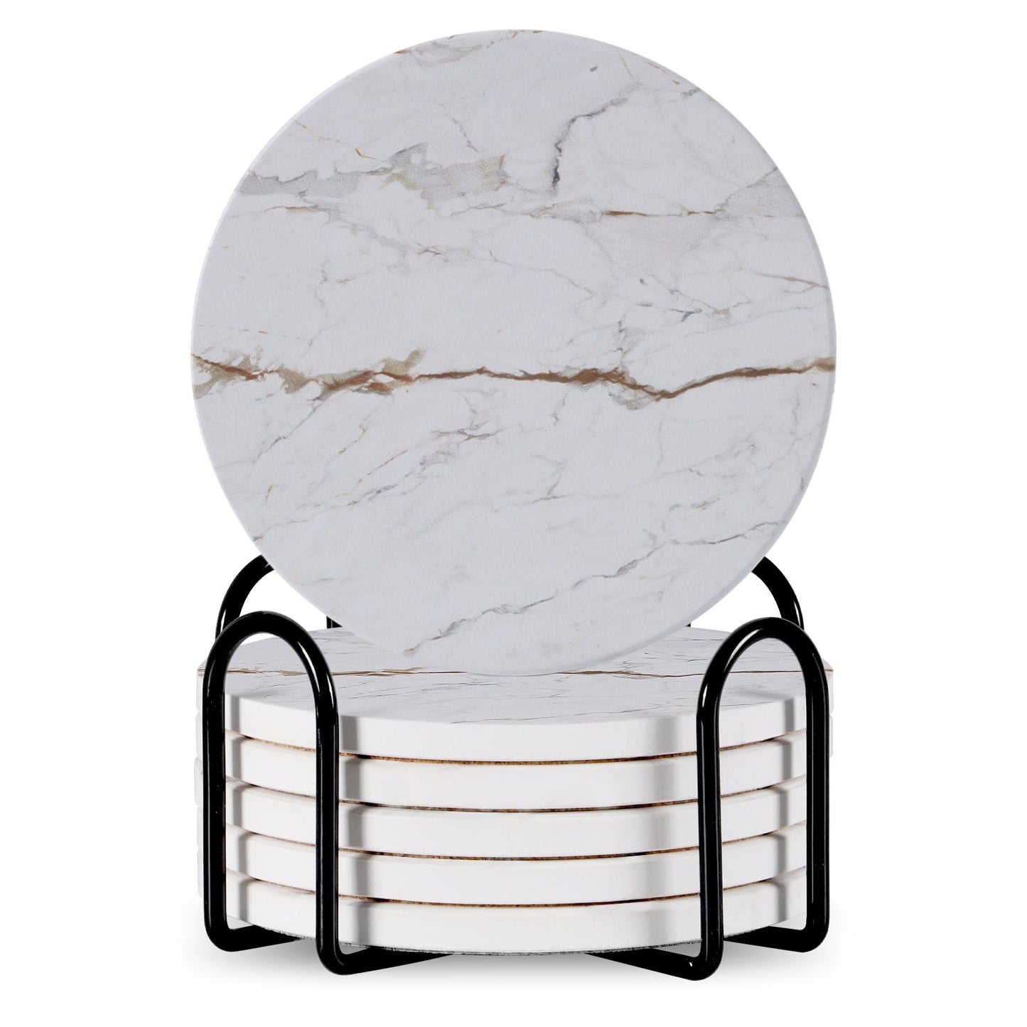 StoneGuard Ceramic Coaster Set with Metal Stand (6-Piece)