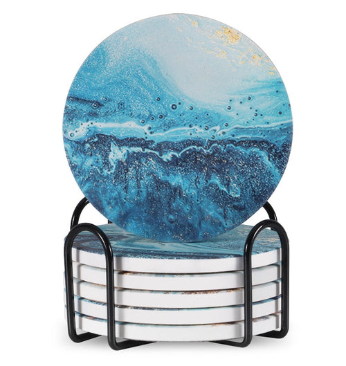 StoneGuard Ceramic Coaster Set with Metal Stand (6-Piece)