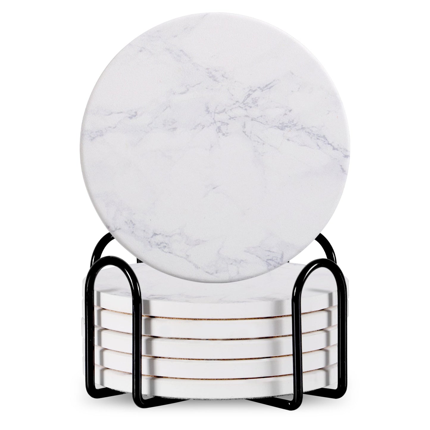 StoneGuard Ceramic Coaster Set with Metal Stand (6-Piece)