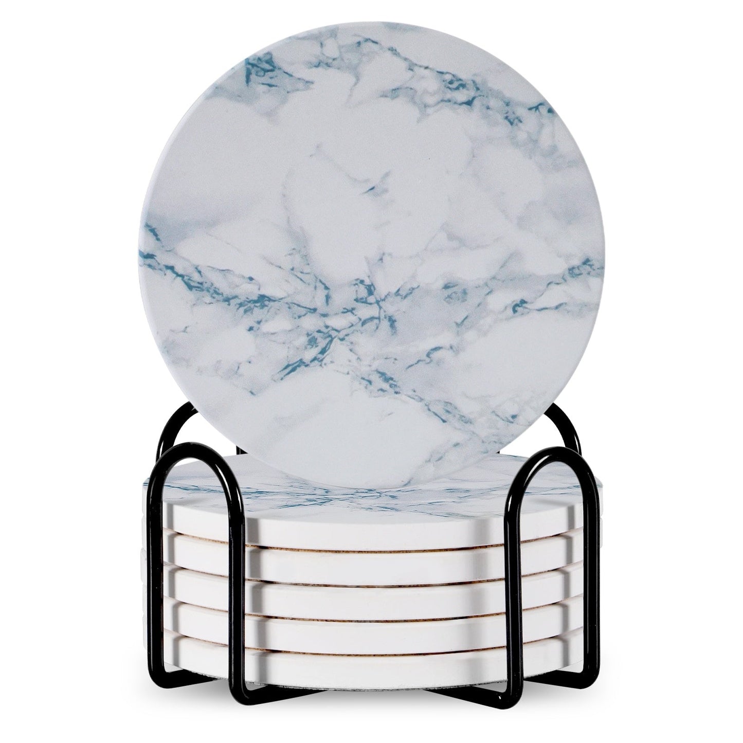 StoneGuard Ceramic Coaster Set with Metal Stand (6-Piece)